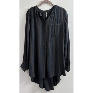 Free People Darkest Emerald Shibori Magic Long Sleeve Top Boho Striped Small